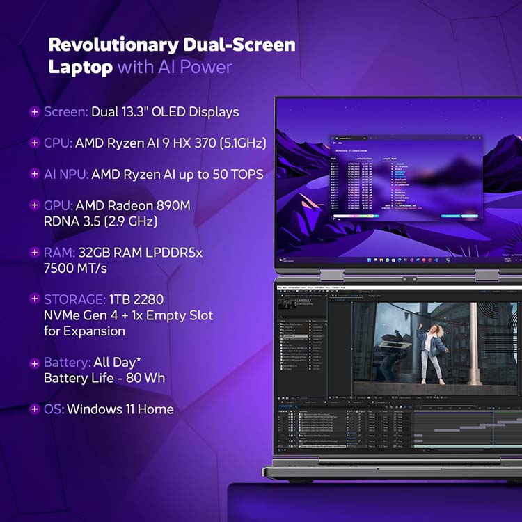 13.3" AI Dual Touch Screen Gaming Laptop(图2)